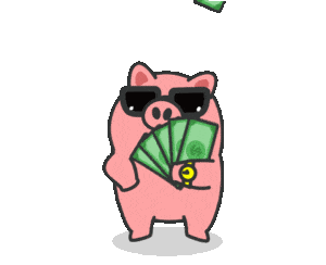 Animação de cofrinho de porquinho segurando notas de dinheiro