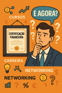 Ilustração sobre o que fazer depois da certificação financeira: cursos, carreira e networking